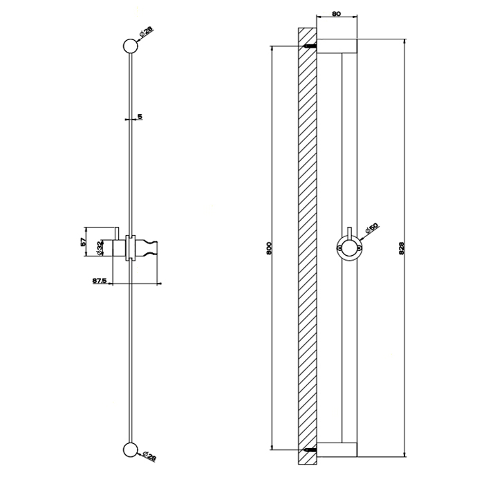 Gessi Shower316 Штанга для душа, цвет: шлифованная сталь 54042#239