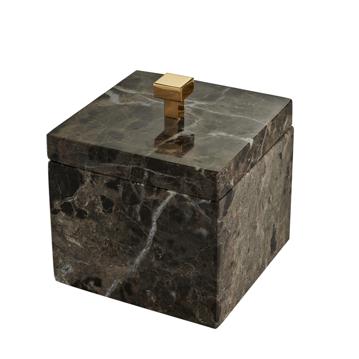 3SC PALACE EM.DARK Баночка универсальная, 11x11xh13,5 см, с крышкой, настольная, цвет: мрамор Emperador dark/золото 24к. PA48AEMGD
