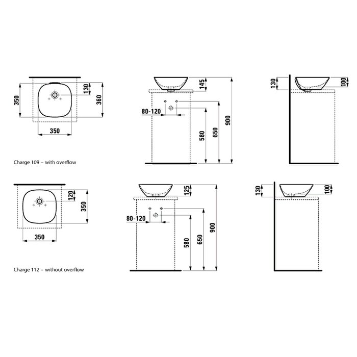 Laufen INO Раковина-чаша 35х35х13 см, без отв., цвет: белый 8.1230.0.000.109.1