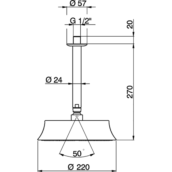 CISAL Shower Верхний душ D220 мм с потолочным держателем L270 мм, цвет хром DS01328021