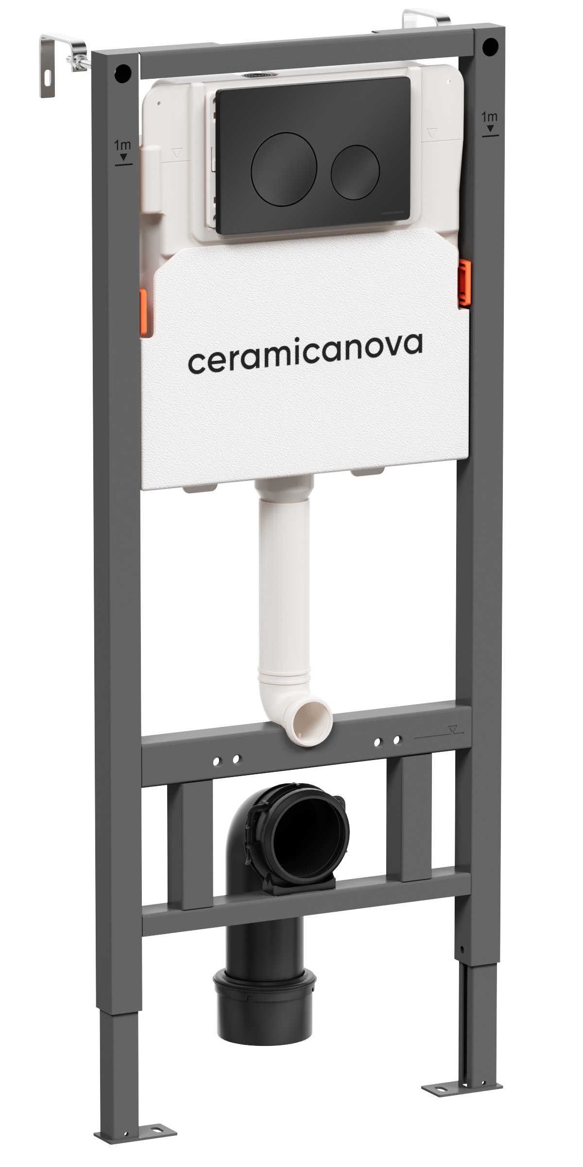 CN121001MB Ceramica Nova Система инсталляции для унитазов Balance с кнопкой смыва Circle, цвет черный матовый, с креплениями