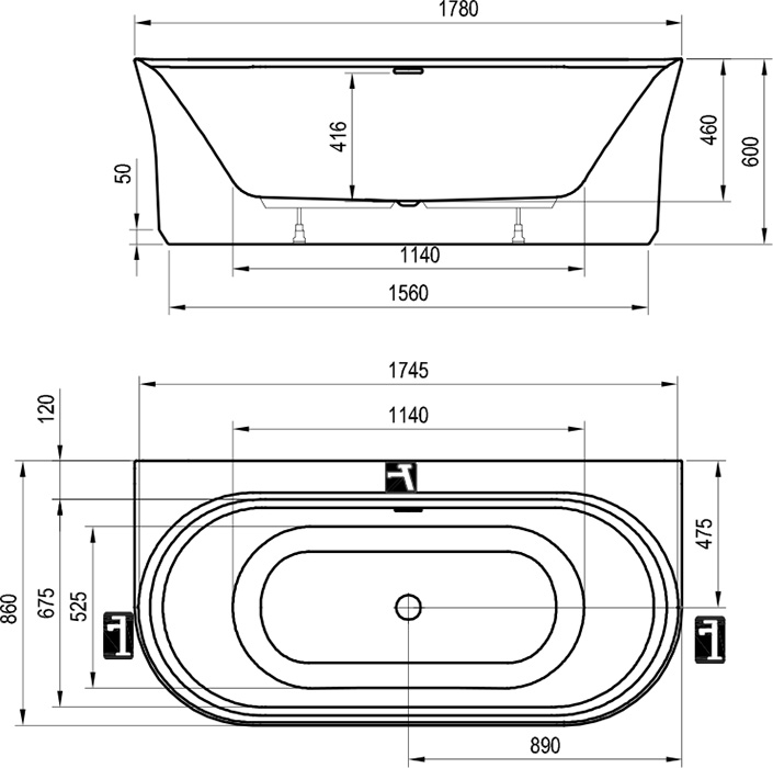 XC00100028 Ванна пристенная Ypsilon Wall 1780x860 белая
