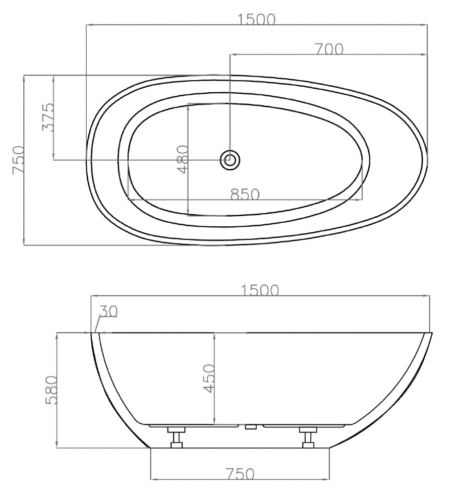 Акриловая ванна 150x75 ABBER AB9356-1.5