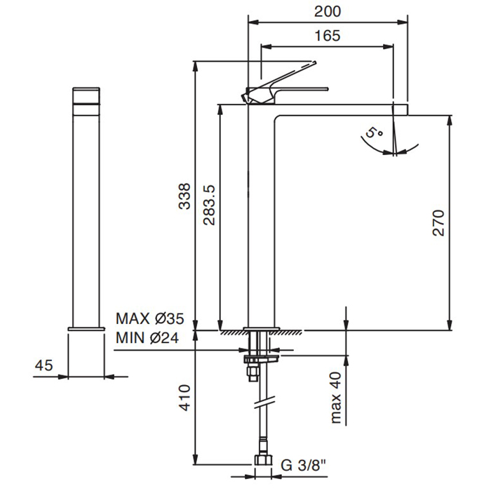 Fantini Mint Смеситель для раковины, 1 отверстие, высокий излив, цвет: хром 34 02 F006WF