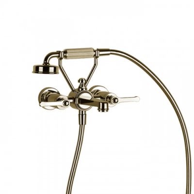 Gessi Venti20 Смеситель для ванны настенный, двухвентильный, с ручным душем и шлангом 1500 мм., цвет: Brass PVD 65113#710