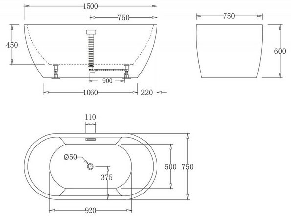 BELBAGNO Ванна акриловая отдельностоящая BB70-1500