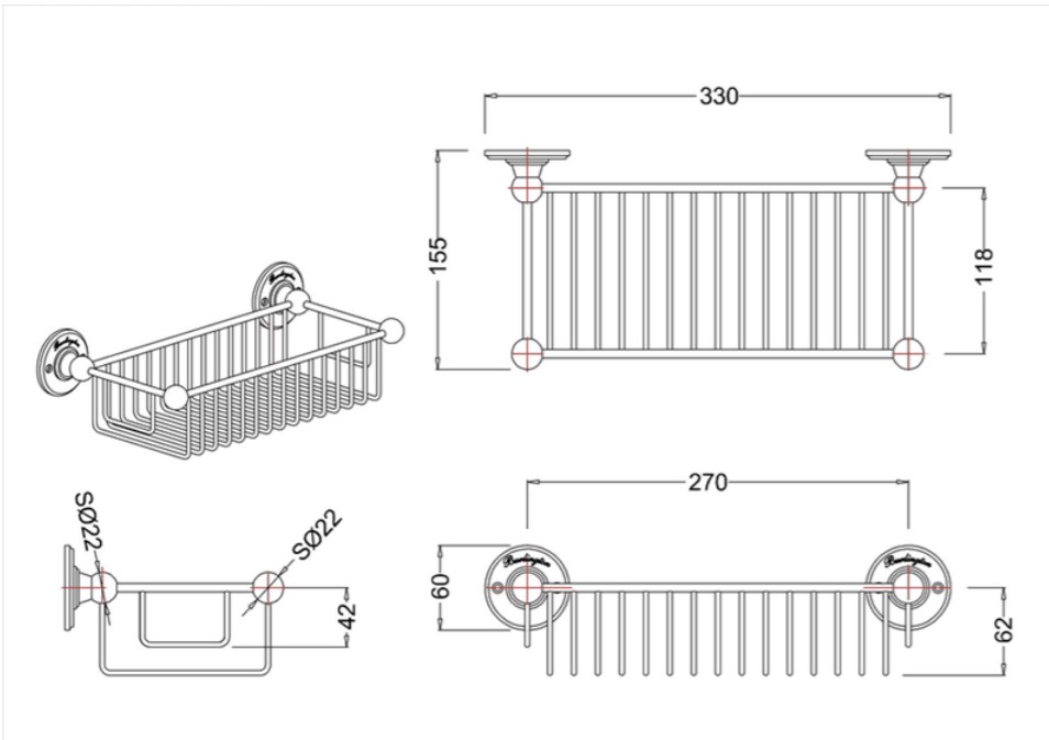 Полка прямоугольная глубокая Burlington A23 CHR