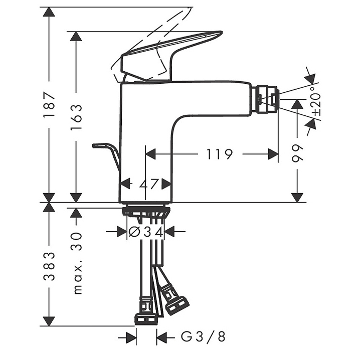 71200670 Hansgrohe Logis Смеситель для биде, 1 отв., с донным клапаном, цвет: черный матовый