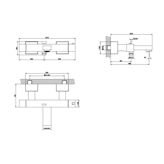 Gessi Rettangolo Смеситель для ванны, термостатический, цвет: Black XL 20111#299