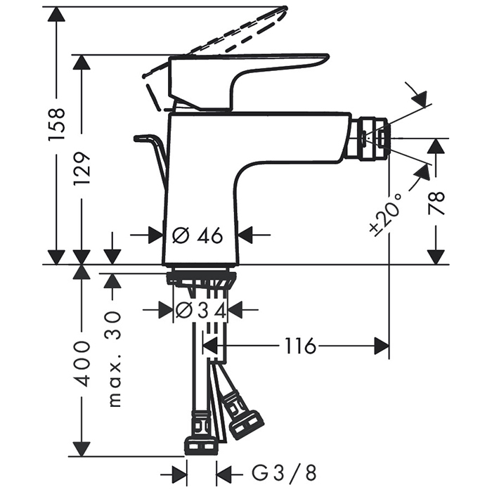 71720340 Hansgrohe Talis E Смеситель для биде, на 1 отв., цвет: черный хром