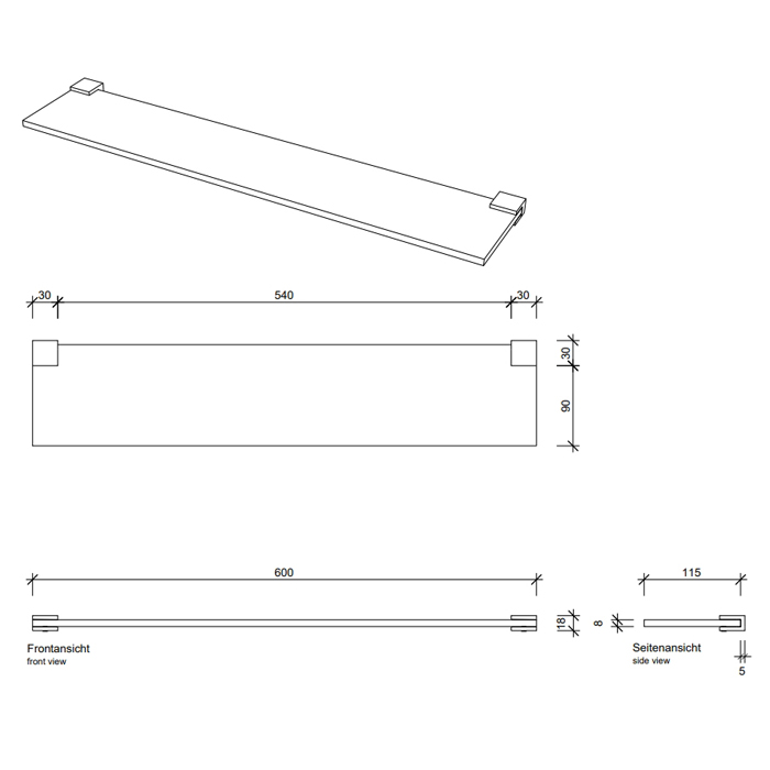 Decor Walther Corner GLA60 Полочка стеклянная 60x12см, подвесной, цвет: черный матовый 561060
