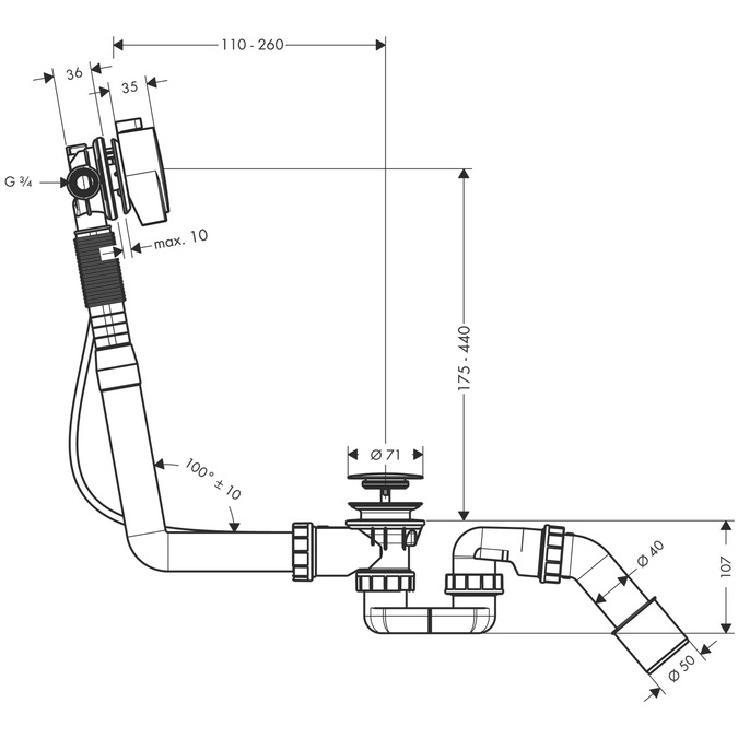 Слив перелив для ванны Hansgrohe Exafill S 58113000