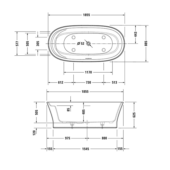 Duravit Cape Cod Ванна 185.5х88.5см, отдельностоящая с бесшовной панелью с одним наклоном для спины, цвет: белый 70033