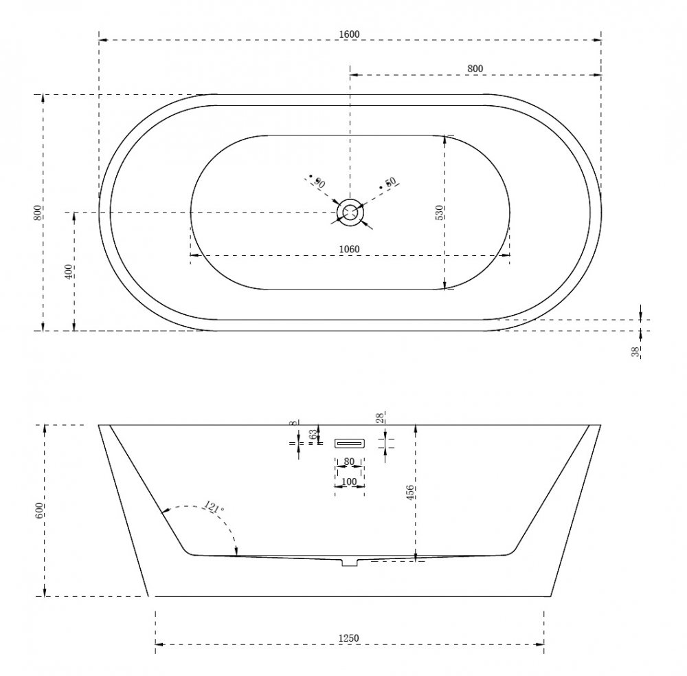 Акриловая ванна 160x80 ABBER AB9203-1.6