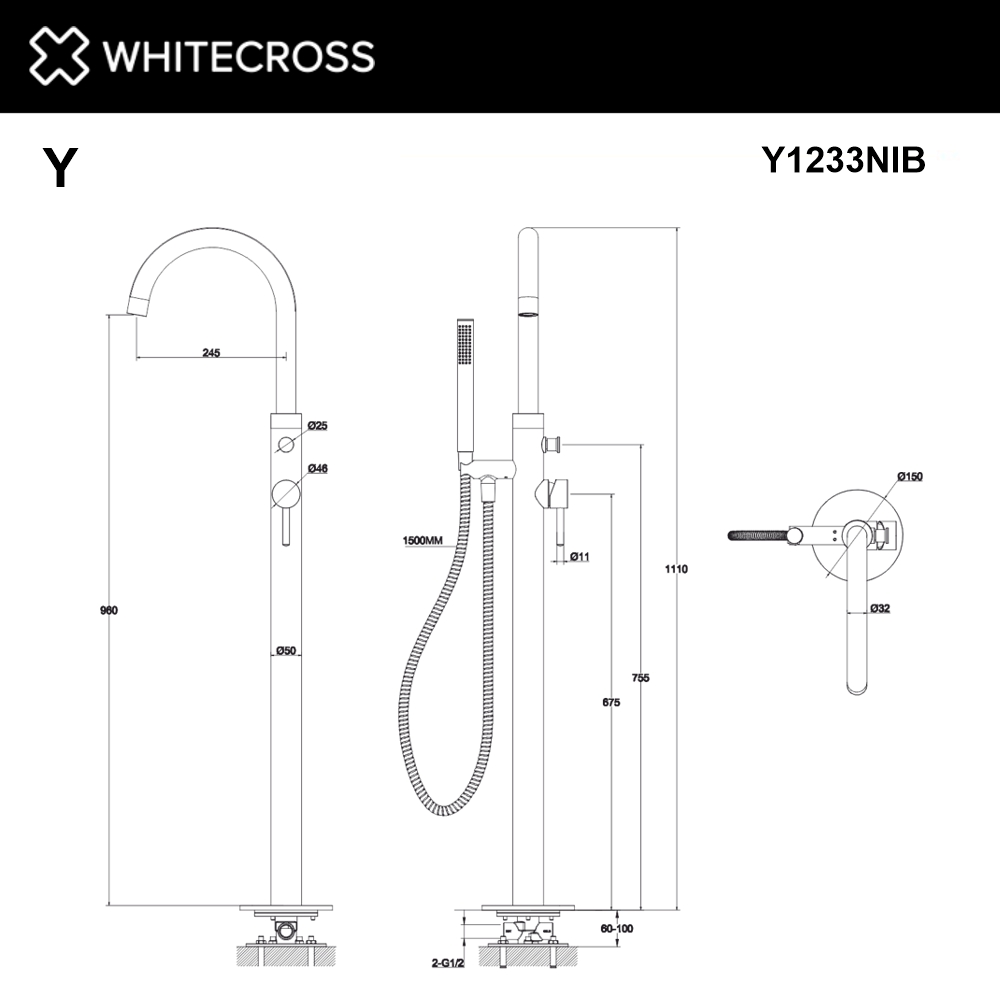 Смеситель для ванны отдельностоящий WHITECROSS Y1233NIB (брашированный никель)