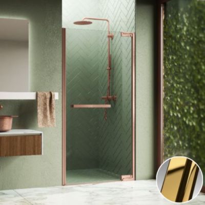 Дверь в нишу распашная 90 см Novellini N1801B90-1O, профиль Shiny Gold, стекло прозрачное CrystalClear