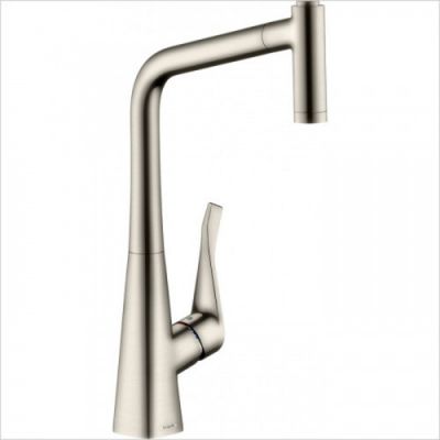 Hansgrohe Talis Select M51 Смеситель для кухни, на 1 отв, поворотный излив: 20.8см с вытяжным душем, 1jet, h:22.3см, sBox, кнопка вкл/выкл, цвет: нержавейка 73852800