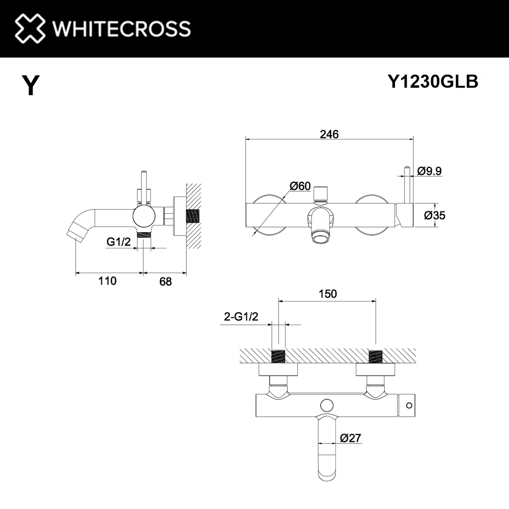 Смеситель для ванны WHITECROSS Y1230GLB (брашированное золото)