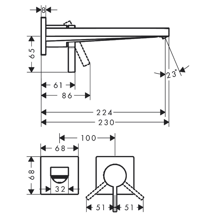 73051670 Hansgrohe Tecturis E Смеситель для раковины, настенный, цвет: черный матовый