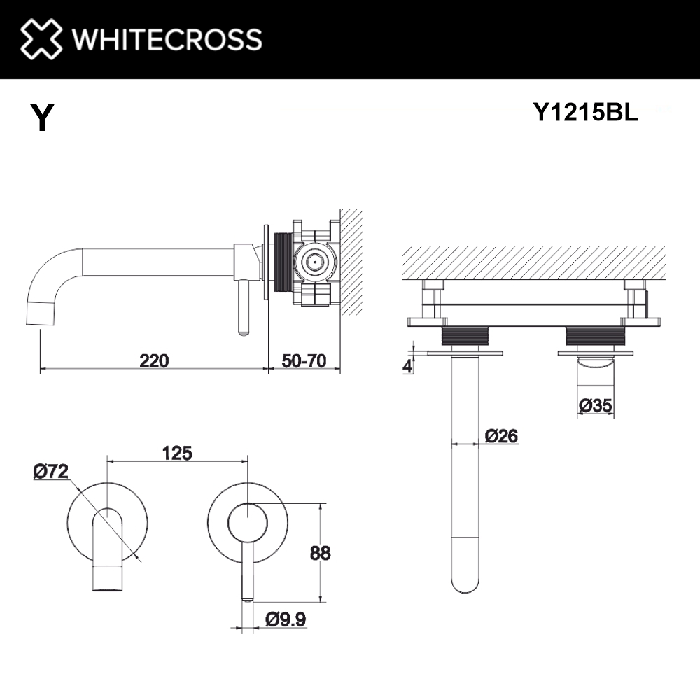 Смеситель для умывальника скрытого монтажа WHITECROSS Y Y1215BL (черный мат)