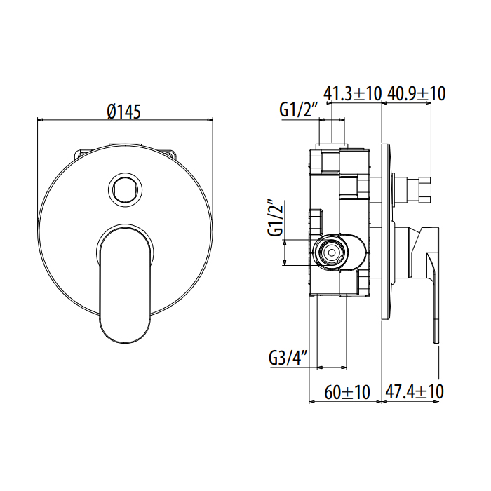 Gattoni H2Omix7000 Смеситель для душа, встраиваемый, на 2 выхода с коробкой GBOX, цвет: черный матовый 7003470N0.CH