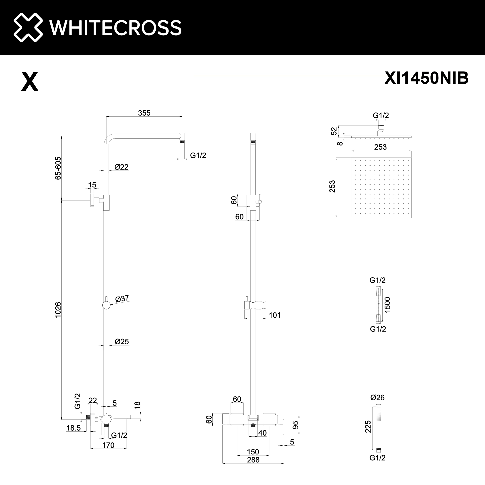Система для душа наружного монтажа WHITECROSS XI1450NIB (брашированный никель)