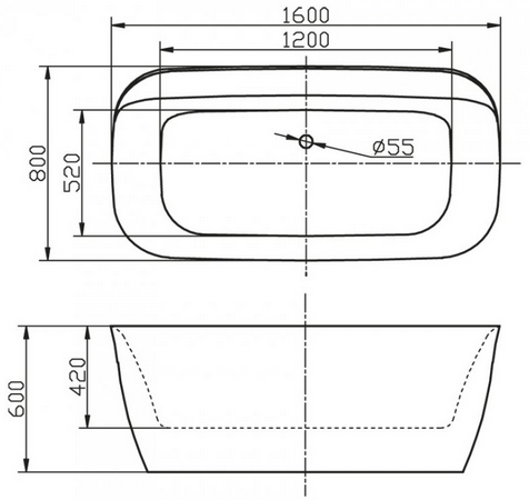 Ванна акриловая отдельностоящая 160x80 BELBAGNO BB303