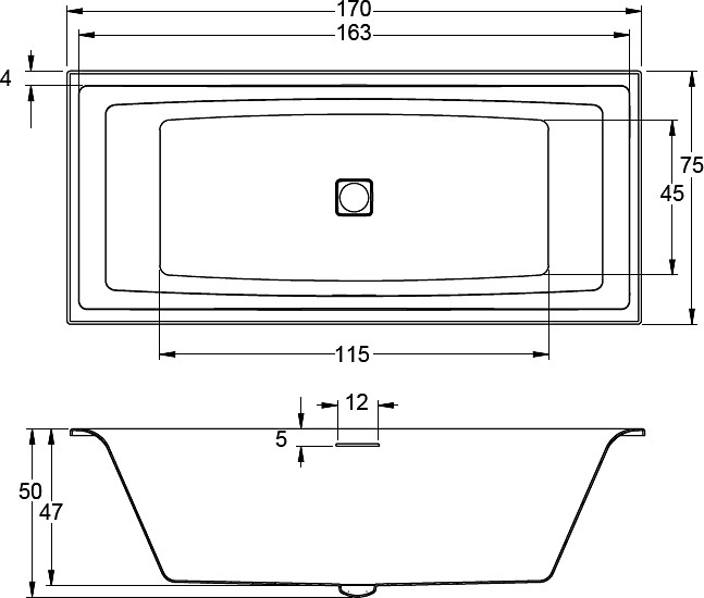 Ванна акриловая RIHO Still Square 170x75 без гидромассажа BR0200500000000