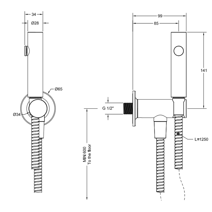 Gessi Inciso Гидроёршик настенный на 1/2, цвет: finox 58151#149