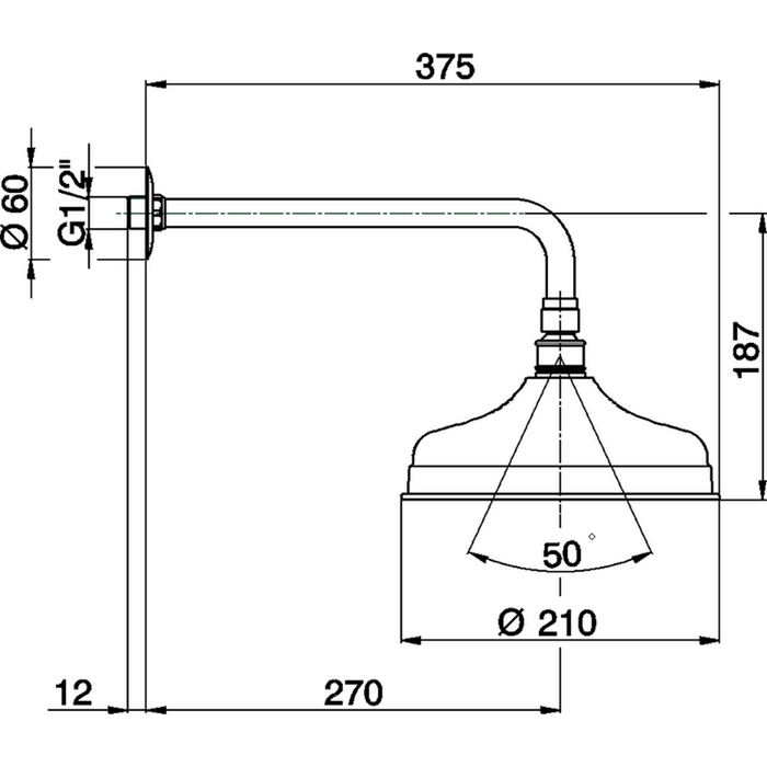 CISAL Верхний душ d=210мм, L270, для настенного крепления, цвет: золото DS01340024