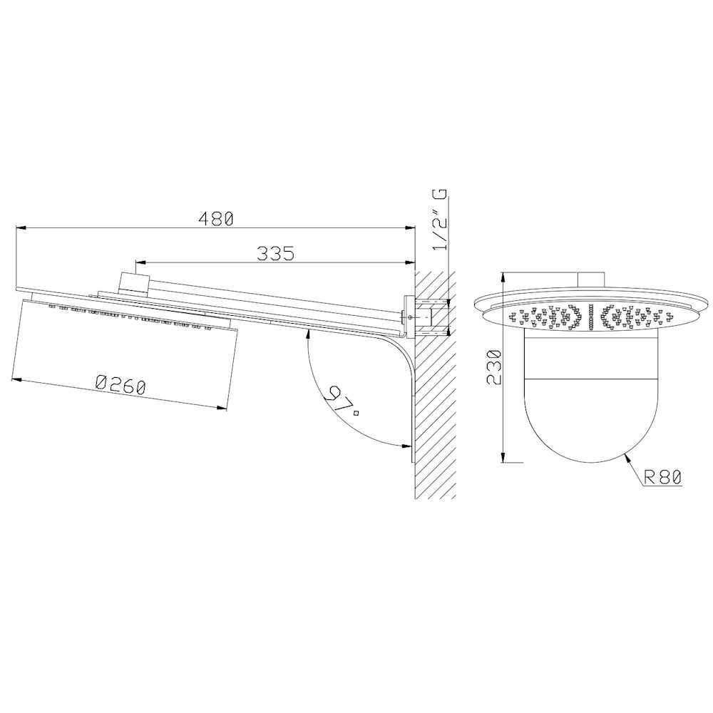 SF098A02Q AquaElite настенный верхний душ 260 мм с настенным кронштейном