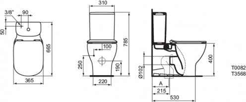 Напольный пристенный унитаз для монтажа с бачком Ideal Standard TESI AquaBlade® T008201