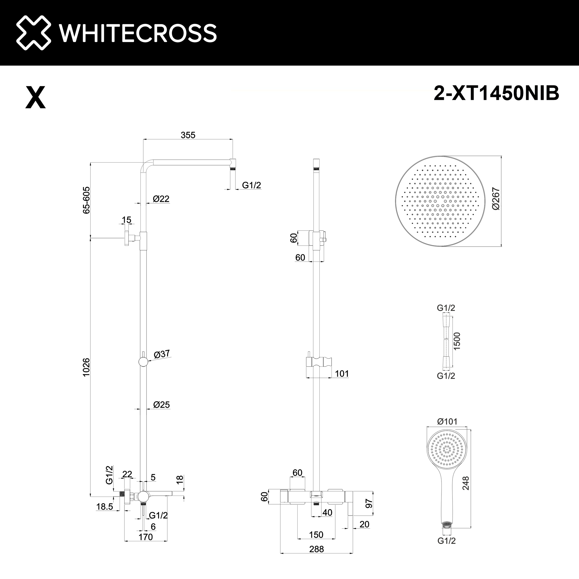 Система для душа наружного монтажа WHITECROSS XT1450BASICNIB (брашированный никель)
