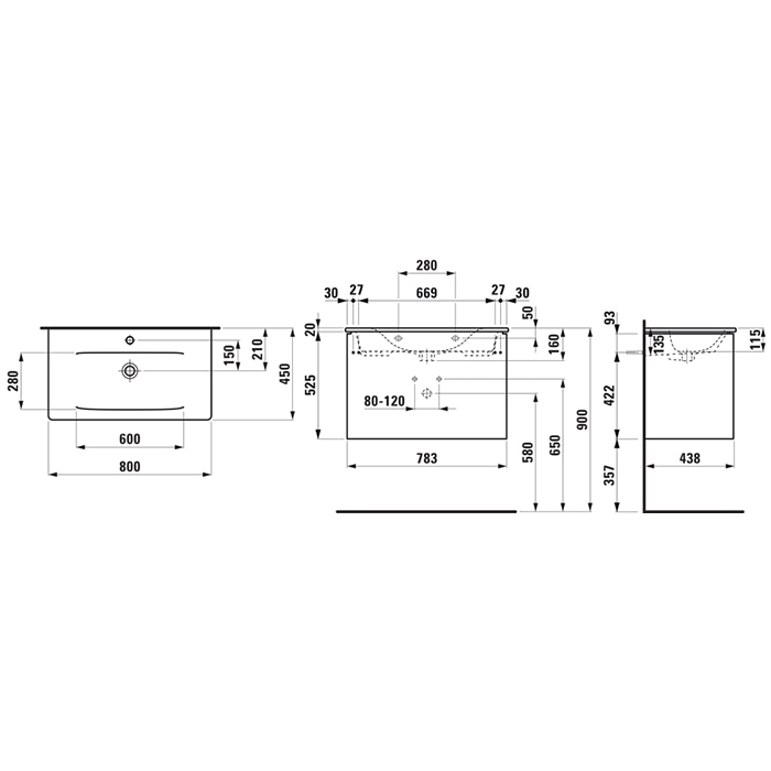 8.6070.5.261.104.1 Laufen Palace Комплект мебели 800х450х545 мм., с раковиной Slim, цвет белый глянцевый
