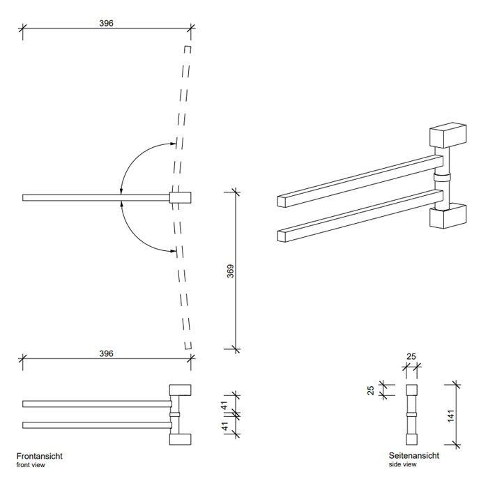 Decor Walther Corner HTH2 Полотенцедержатель поворотный 39.8см, двойной, подвесной, цвет: черный матовый 560760