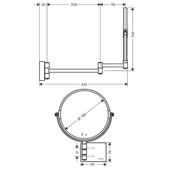 Hansgrohe AddStoris Косметическое зеркало, цвет: шлифованный черный хром 41791340