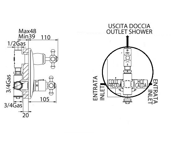 Термостат с проходным краном Bandini Antica 824.920 I хром
