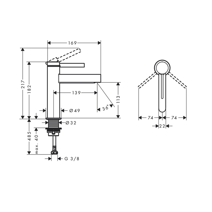 76023670 Hansgrohe Finoris Смеситель для раковины, однорычажный, 110 со сливным клапаном Push-Open, цвет: матовый черный