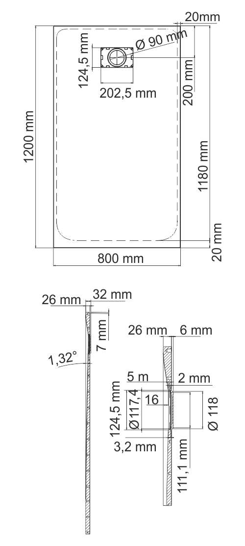 WasserKRAFT Main 41T06 Душевой поддон 120х2,6х80 см