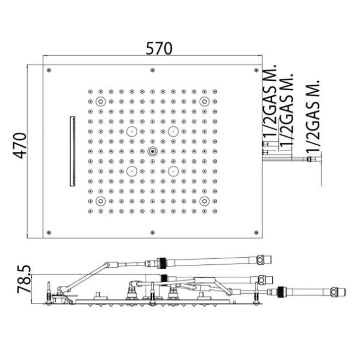 BOSSINI DREAM/3 Верхний душ 570 x 470 мм, 3 режима (дождь, каскад, туман), с 4 LED (белый), блок питания/управления, цвет: хром H38940.030