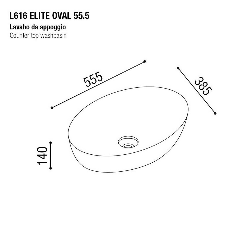 Раковина накладная AeT ELITE OVAL 55,5X38,5., без отверстия под смеситель, цвет голубой матовый L616T0R0V0140