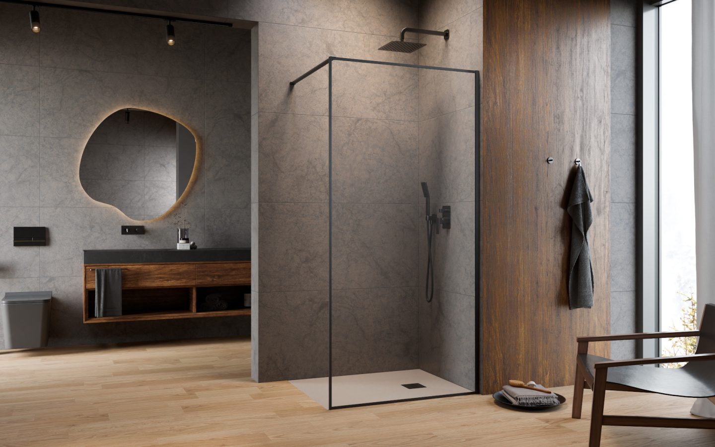 Душевая перегородка 100 см. Radaway Modo F Brushed GunMetal II, профиль брашированная оружейная сталь