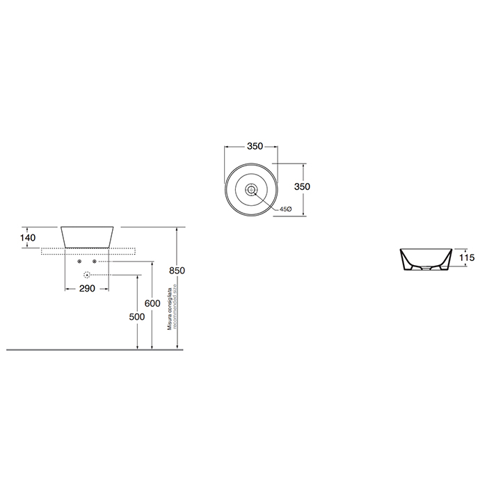 Azzurra Forma Раковина чаша 35х35х14см, без отв., цвет: белый FMLA035140C0BI*0