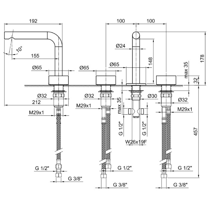 Fantini AF/21 Смеситель для раковины, 3 отв., излив: 155 мм, цвет: хром 27 02 A204WF