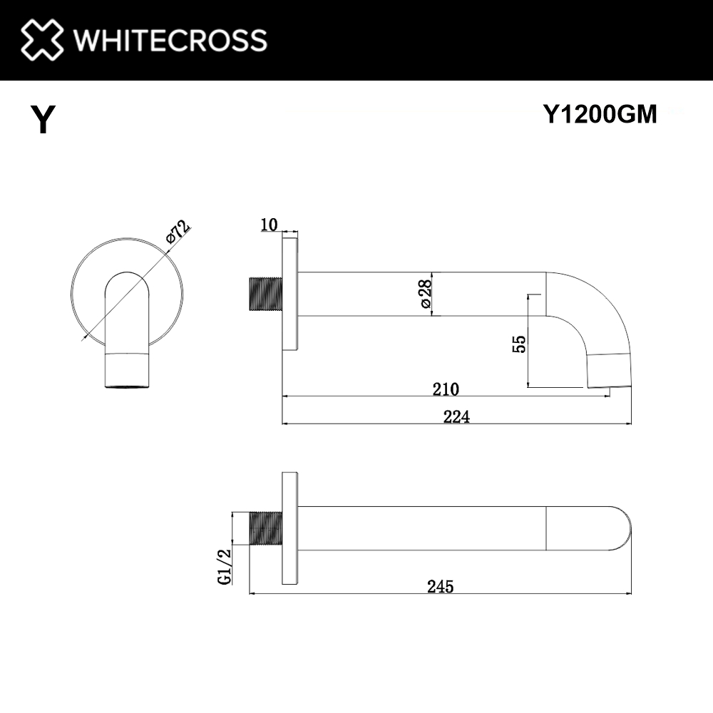 Излив настенный 210 мм WHITECROSS Y1200GM (оружейная сталь)
