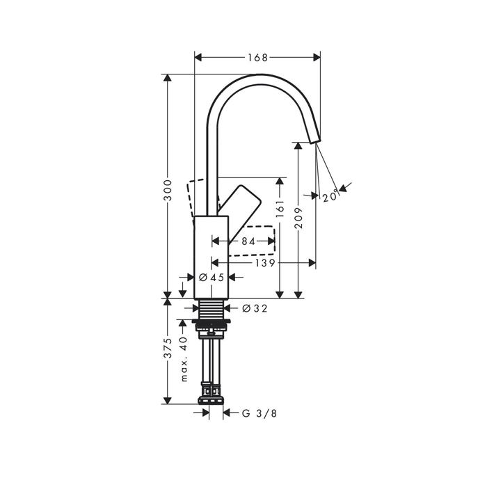 75032670 Hansgrohe Vivenis Смеситель для раковины, однорычажный, 210 с поворотным изливом, без сливного гарнитура, цвет: матовый черный