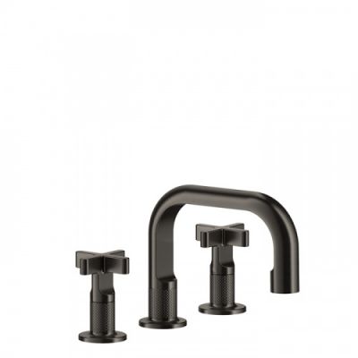 Gessi Inciso Смеситель для раковины, на 3 отверстия, с донным клапаном на 1 1/4, соединительные шланги на 3/8, цвет: Black XL 58111#299