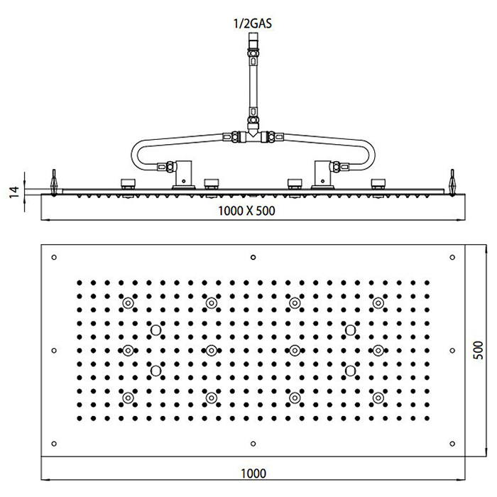 BOSSINI DREAM-XL RECTANGULAR Верхний душ 1000 x 500 мм, с 12 LED (белый), блок питания/управления, цвет: хром WI0382.030