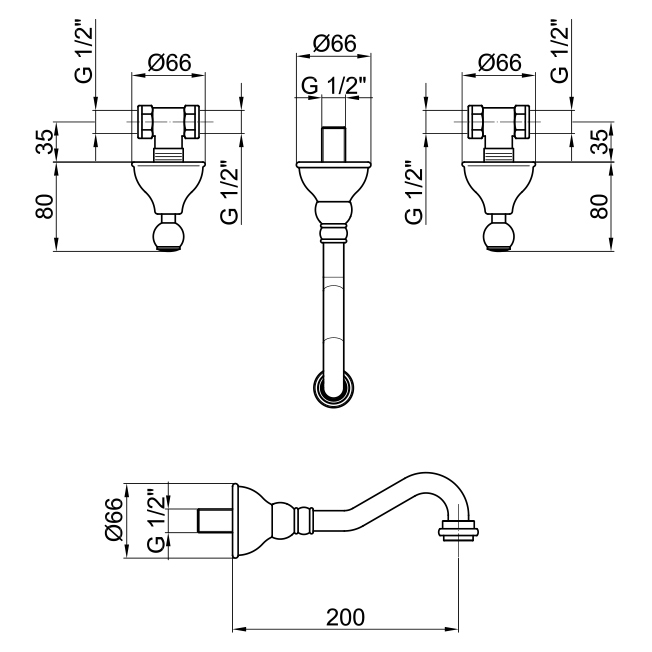 Смеситель для раковины из стены Webert Dorian DO750404.015