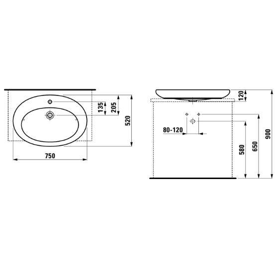 Laufen Alessi One Раковина-чаша 75х52см, без отв., покрытие LLC, цвет: белый 8.1897.2.400.109.1